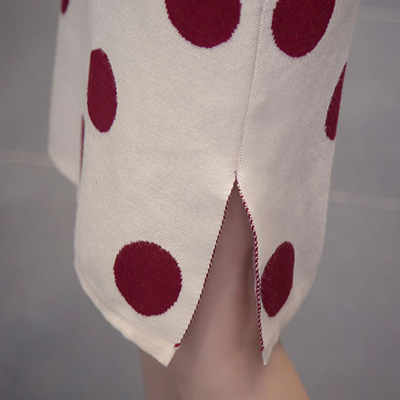 Autumn Winter Korean 4XL Plus Size Women Polka Dot Dress Ladies Slit Knitted Dresses D07706R 210416