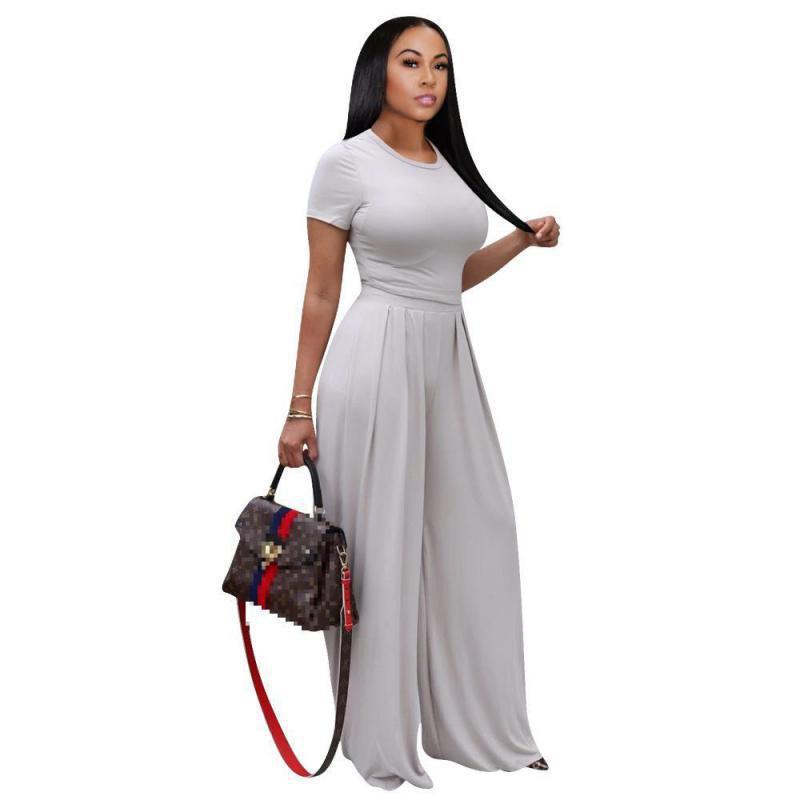 Women Sets Short Sleeve T Shirt High Waist Wide Leg Pants Two Piece Plus Size Suit Fashion 210524
