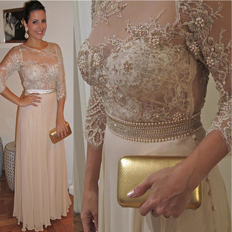 Chiffon Mother Of The Bride Dresses Sheer Jewel Neck 3/4 Long Sleeve Pearls Sash Beads Women Evening Party Gowns Plus Size
Chiffon Mother Of The Bride Dresses Sheer Jewel Neck 3/4 Long Sleeve Pearls Sash Beads Women Evening Party Gowns Plus Size