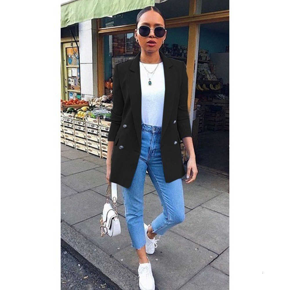 Autumn New Women Chic Blazer Buttons Fashion Office Lady Solid Color Long Sleeve Suit Coat Outerwear Tops Plus Size S-5XL