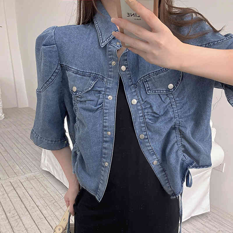 Korea Summer Fashion Turn-down Collar Single Breasted Puff Sleeve Short Denim Jacket Casual Women Ruched Chic Top Femme 210518, Photo color
Korea Summer Fashion Turn-down Collar Single Breasted Puff Sleeve Short Denim Jacket Casual Women Ruched Chic Top Femme 210518, Photo color