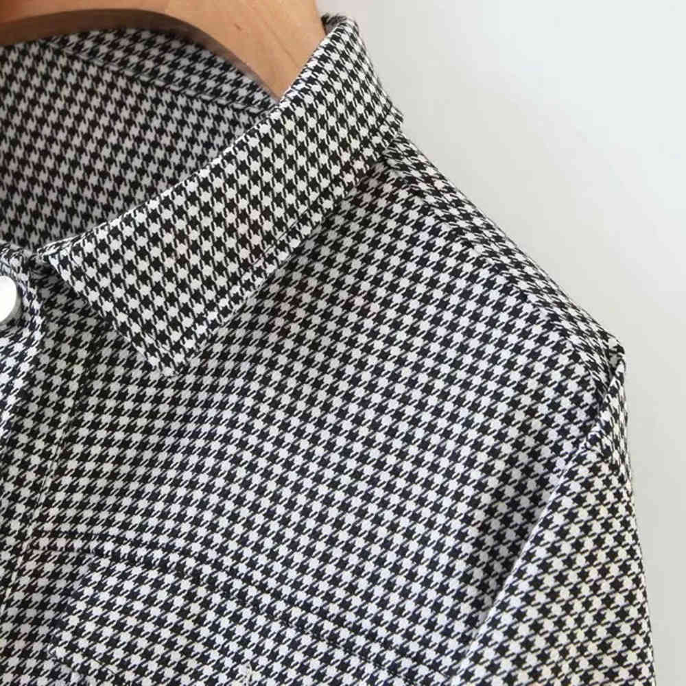 BBWM Spring Drop Shoulder Check Plaid Short Jacket Vintage Women Lapel Pockets Single Breasted Draped Outerwear 210520