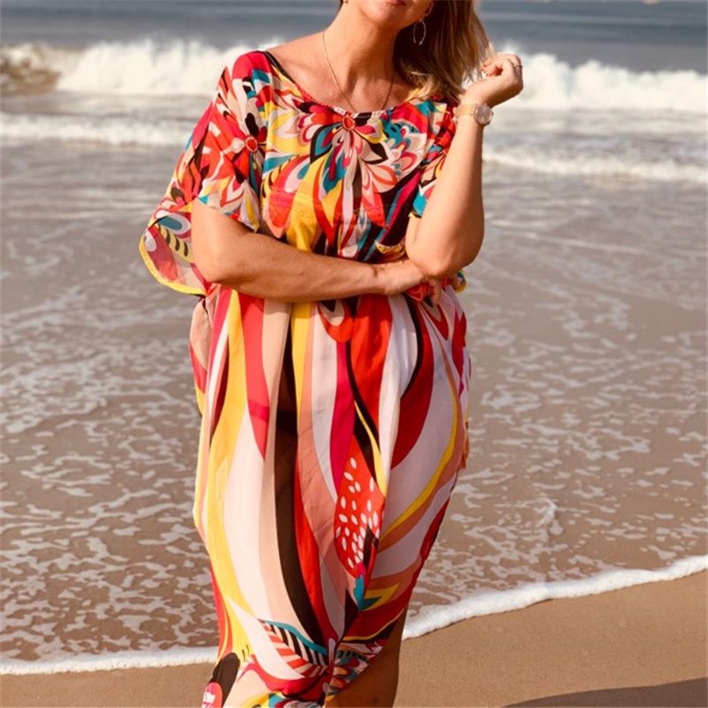 Beach Dress Kaftan Pareo Sarongs Sexy Cover-Up Chiffon Bikini Swimwear Tunic Swimsuit Bathing Suit Cover Ups Robe De Plage #Q97 210420