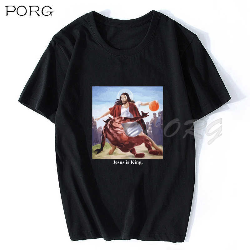 Jesus Raves Print Casual Mens T Shirts Fashion Harajuku Custom T-shirt Short Sleeve Tshirt Punk Oversized 's 210629