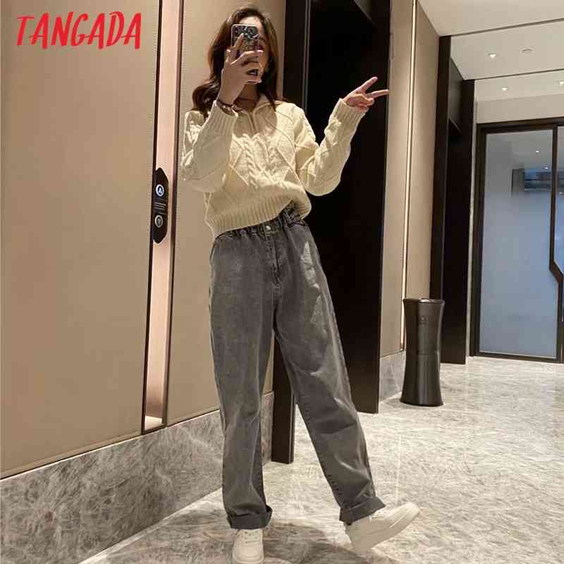 Women High Waist Strethy Overlength Jeans Trousers Pockets Zipper Female Denim Pants 4M03 210416