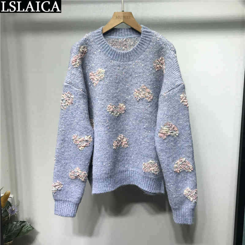 Woman Sweaters Fashion Arrival Loose Lazy Style Thick Round Neck Sweater Women's Pullovers Casual Love for Women 210520