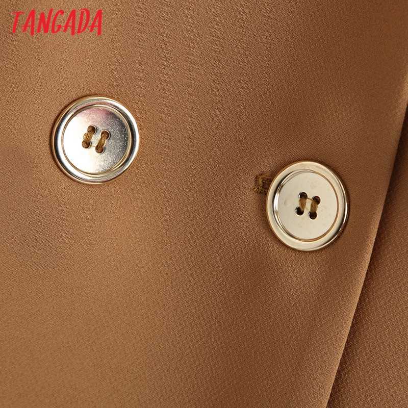 Tangada Women Fashion Solid Long Blazer Coat Vintage Double Breasted Sleeve Female Outerwear Chic Tops BE1 210930