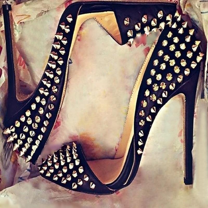 Dress Shoes Full Rivets Studded High Heel Pointed Toe Cut-outs Black Leather Spikes Shallow Banquet Party Pumps 12CM, Green
Dress Shoes Full Rivets Studded High Heel Pointed Toe Cut-outs Black Leather Spikes Shallow Banquet Party Pumps 12CM, Green