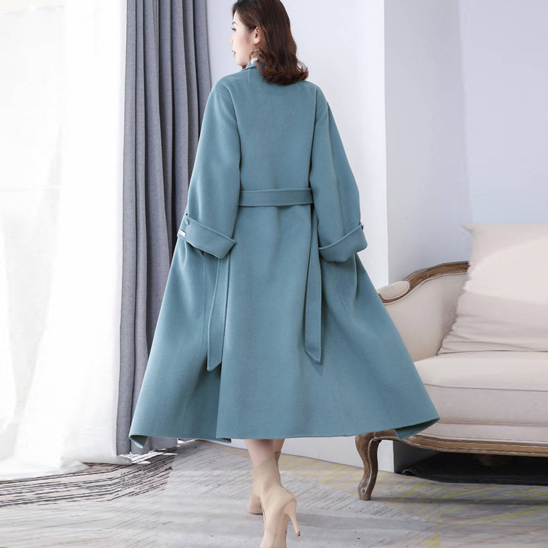 Wonder Winter solid women Double-Sided Wool coats sashes turn down collar elegant female A-line 210510