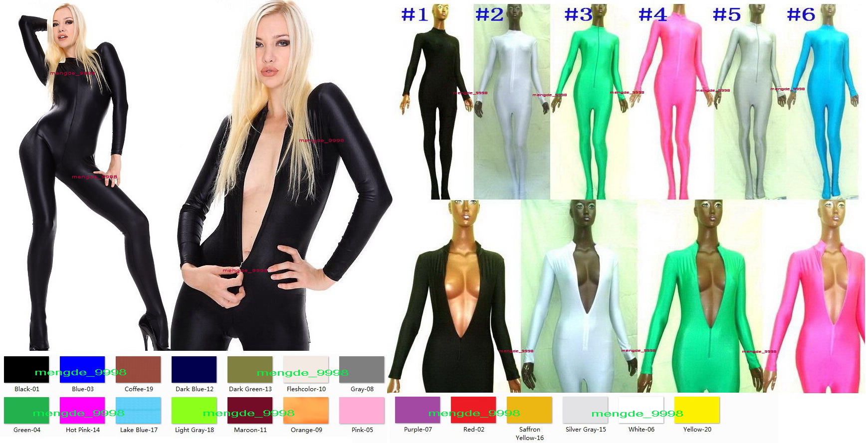 

Sexy Women Bodysuit Yoga Costumes Front Zipper Unisex 23 Color Lycra Spandex Catsuit Costume No Head/Hand Halloween Party Fancy Dress Cosplay Suit M140, Flesh