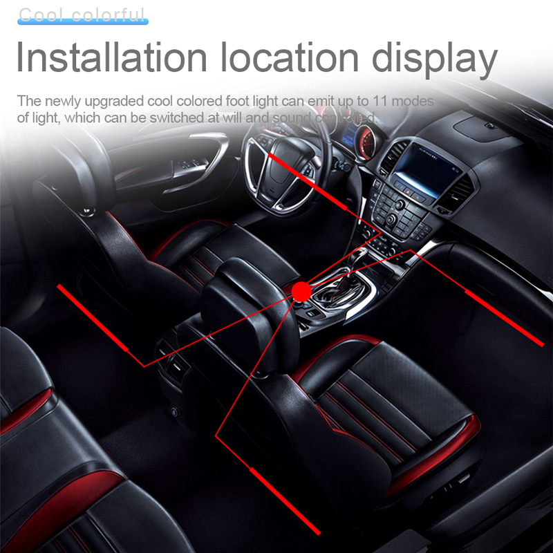4pcs Car Foot Lamp Ambient Light With USB Wireless Remote RGB Music Control Multiple Modes Auto Interior Decorative Neon Lights
