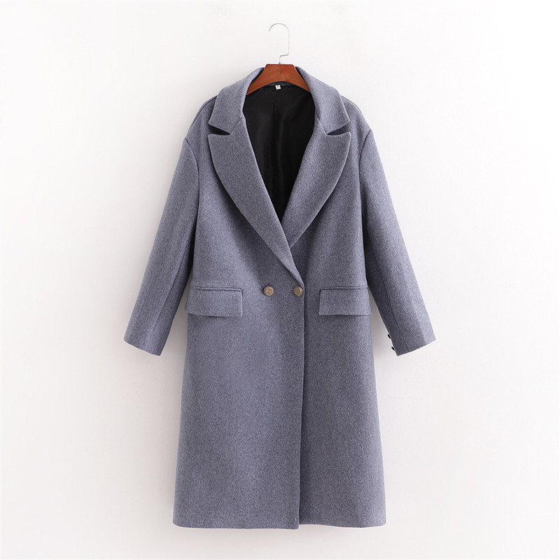 Evfer Women Fashion Winter Double Breasted Loose Coats Female Casual Woolen Blue Outwear Ladies Elegant Thick Long Jackets 210421