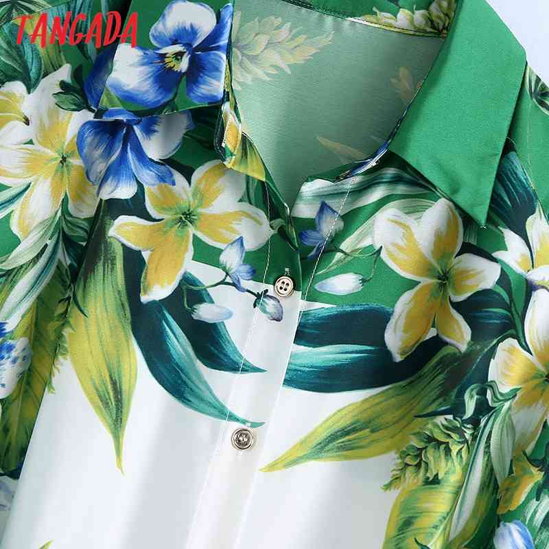 Women Chic Fashion Floral Print Midi Dress with Belt Vintage Long Sleeve Female Dresses BE466 210416