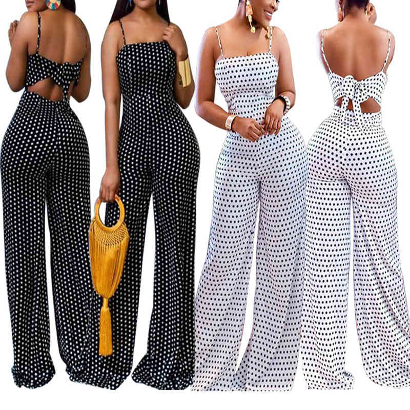 Women Jumpsuits Backless Sleeveless Bandage Rompers Womens Jumpsuit High Waist Wide Leg Plus Size Summer 210513