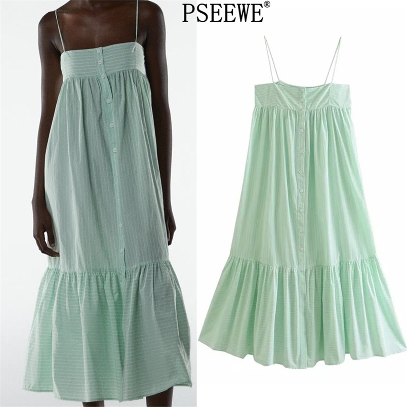 Woman Long Summer Dress Green Striped Strap Midi Women Ruffle Backless Sexy Casual es Women's Sundress 210519
Woman Long Summer Dress Green Striped Strap Midi Women Ruffle Backless Sexy Casual es Women's Sundress 210519