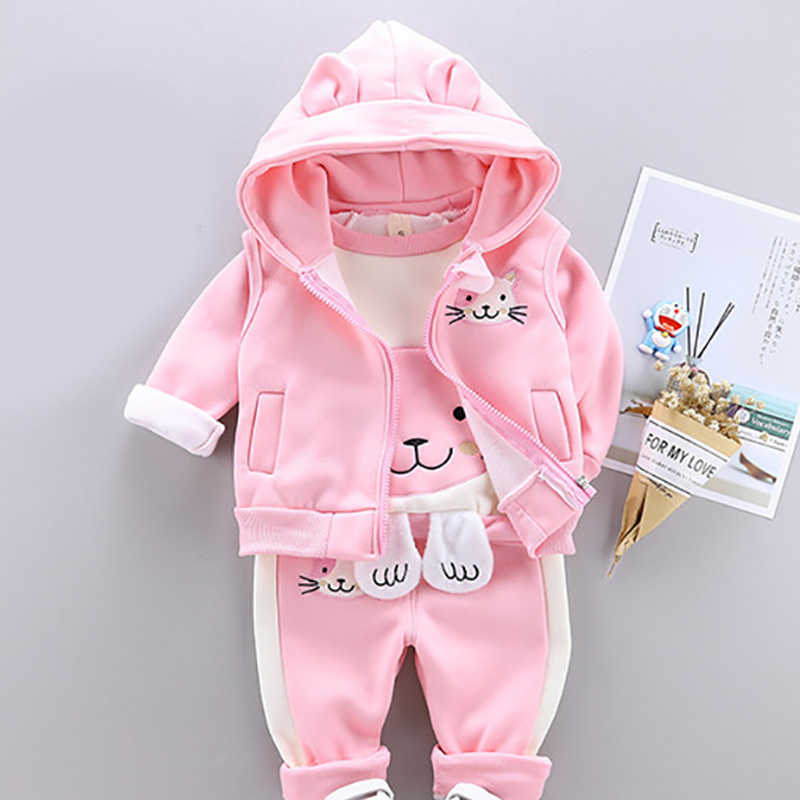 Baby Boys Winter Warm Outfits 2PCS Zipper Long Sleeve Jackets with Hat and Pants Kids Girls Cartoon Suits 210429
