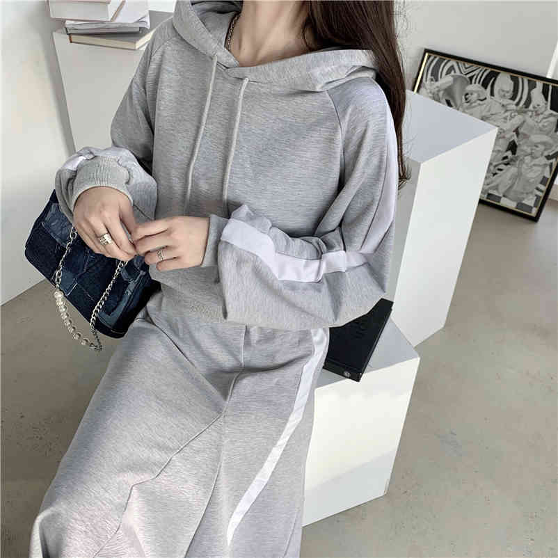 Korean Fashion Autumn Winter Lady sports Skirt 2 Piece Set Casual Hooded Top + High Waist Mermaid Suit Women Clothing 210519
