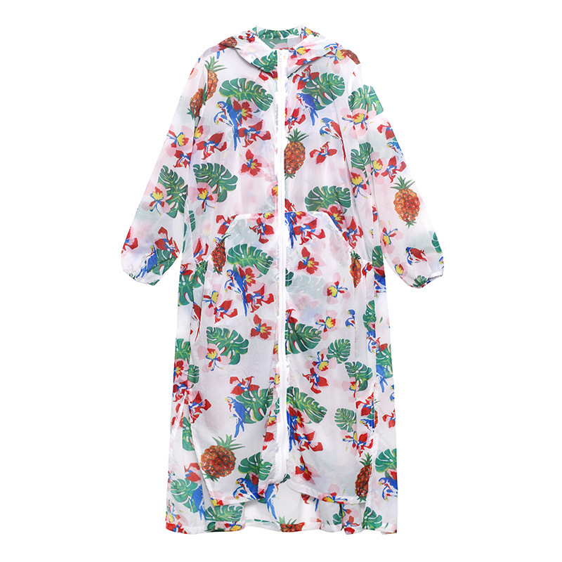 Spring Summer Chic Hit Color Print Woman Coat Hooded Long Sleeve Sun Protection Jackets Fashion All-match Clothing 210519