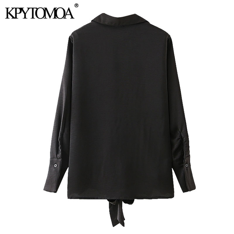 Women Fashion With Bow Tied Soft Touch Blouses Long Sleeve Button-up Female Shirts Chic Tops 210420