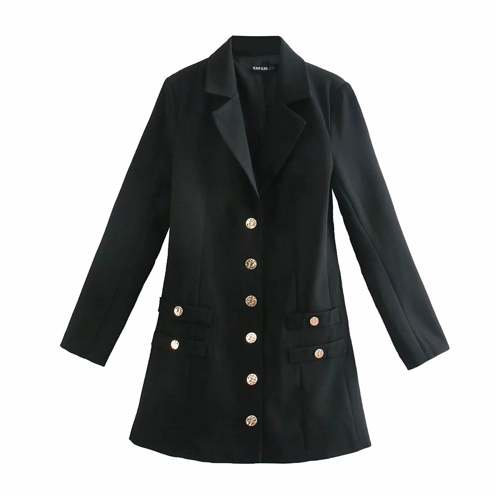 Women Black Elegant Chic Gold Double-Breasted Blazer Dress Long Sleeve Notched Slim Dresses 210520
Women Black Elegant Chic Gold Double-Breasted Blazer Dress Long Sleeve Notched Slim Dresses 210520