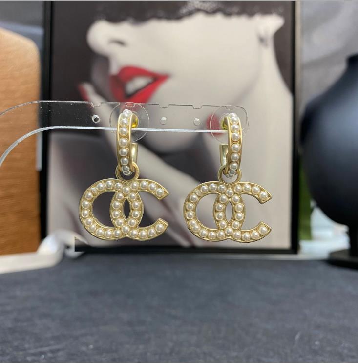 New Pearl letter Pendant Earrings C-ring earhook, Silver