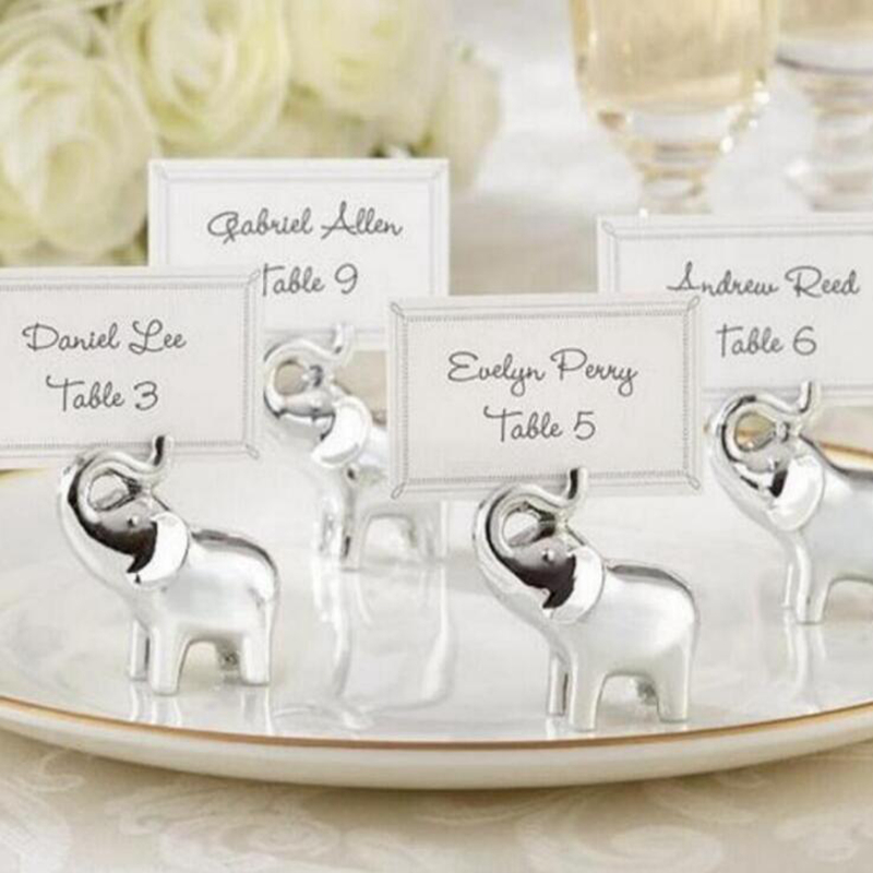 Wedding Favors Gift "Lucky in Love" Silver Lucky Elephant Place Name Photo Card Holder Party Decoration
