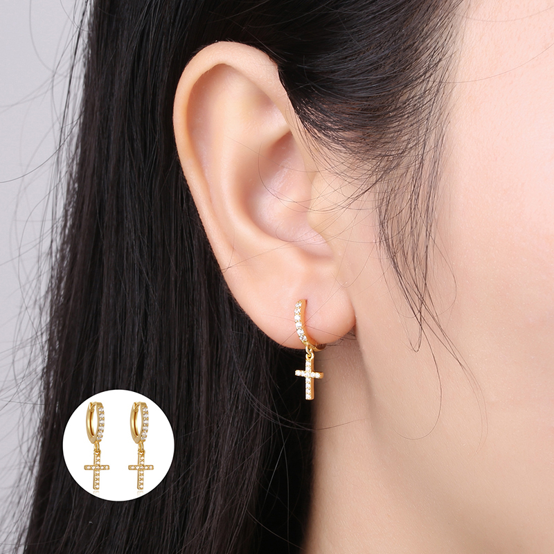Pendant Charm Hoop Earrings Cross Band Crystal Zircon Sparkle Jewelry Gold Silver For Women Luxury Fashion Party Gift