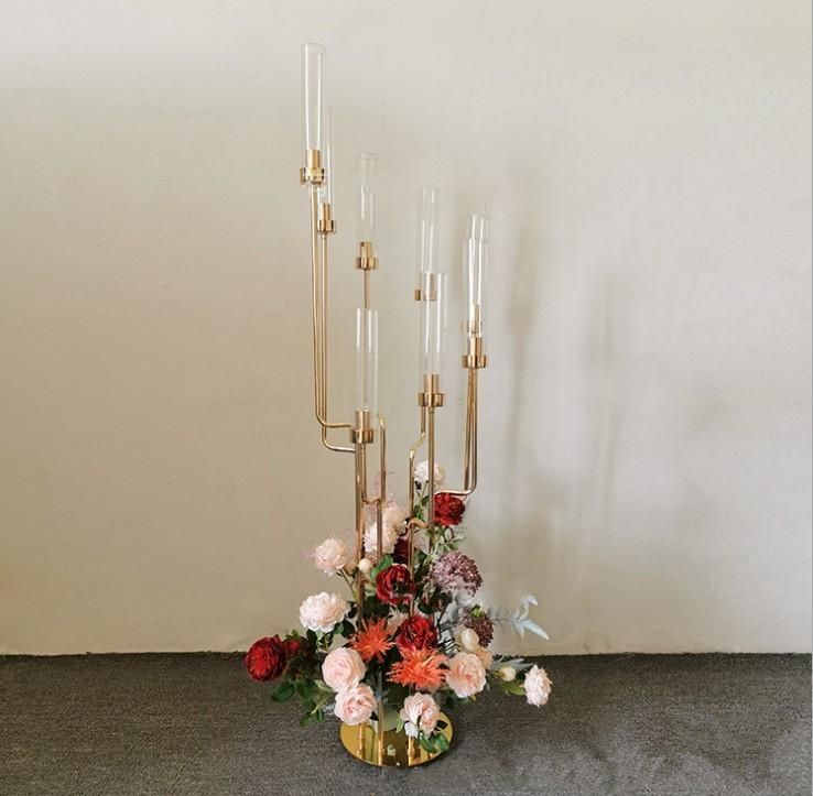 Metal Candelabra Candle Holders Acrylic Wedding Table Centerpieces Flower Stand Holder Candelabrum walkway pillar stand backdrop senyu0475 XJ260305