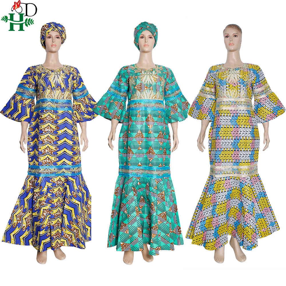 H&D Robe Wax Africain Femme Ankara Maxi Dresses Nigerian Fashion Dashiki Ladies Clothes Elegant Dress Women For Wedding Party 210408
