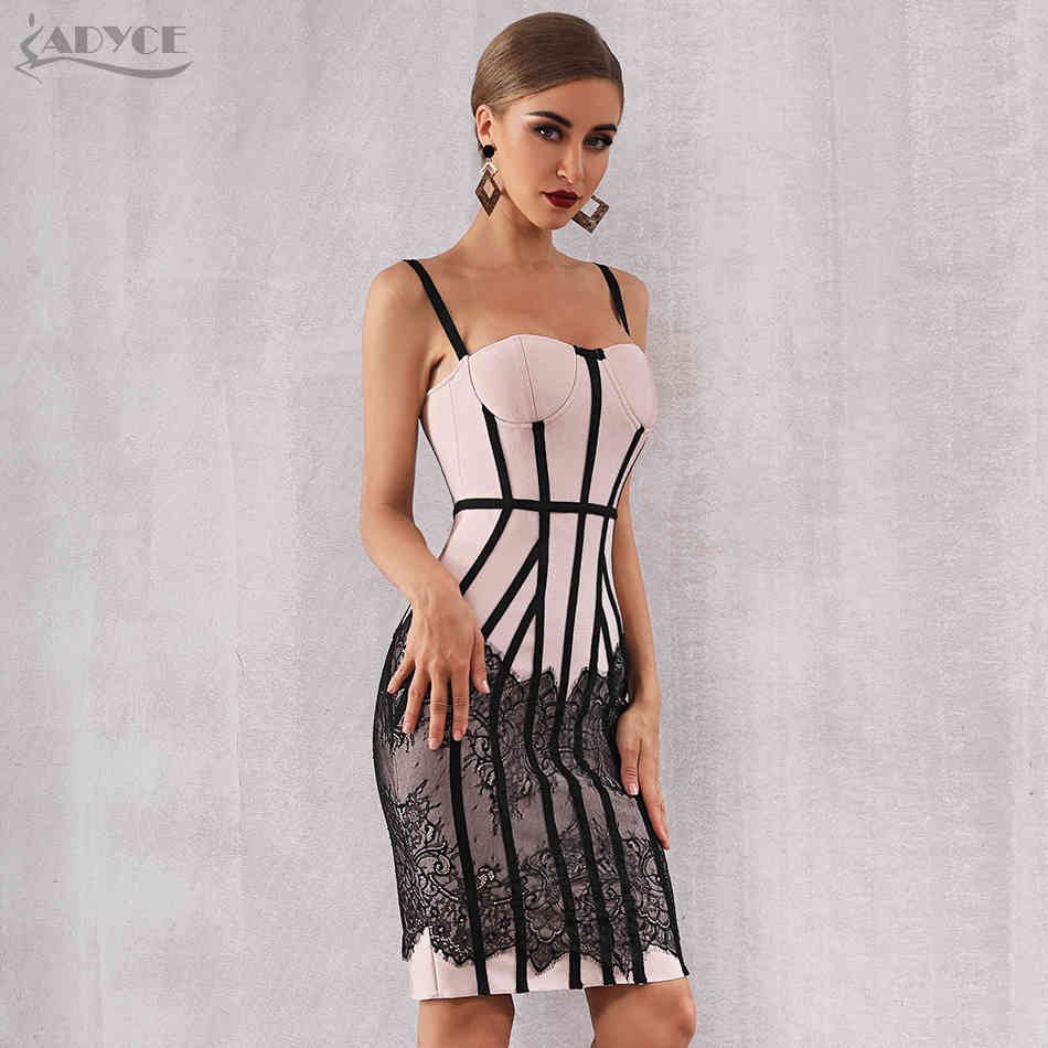 Sexy Summer Bandage Dress Women Vestido Bodycon Lace Spaghetti Strap Club Midi Celebrity Runway Party 210423