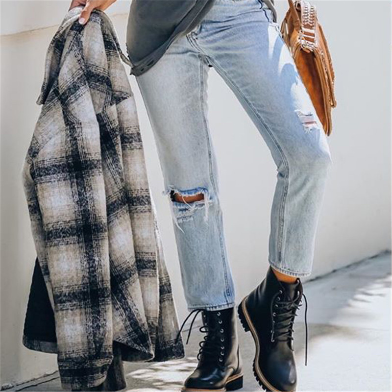 Women Casual Plaid Blue bsk Cotton Long Jacket Female Spring Fashion Single Breasted Loose Shirt Outwear Double Pocket 210421