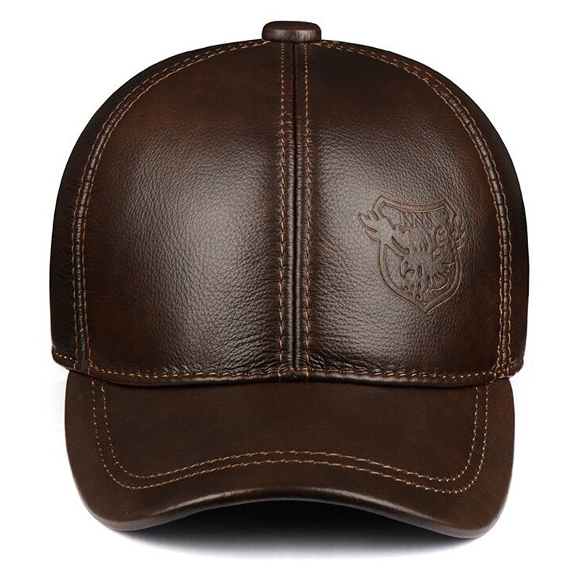 Winter Man Genuine Leather Baseball Caps Male Casual Cowhide Belt Ear Warm 56-60 Adjustable Sprot Flight Hats 220309