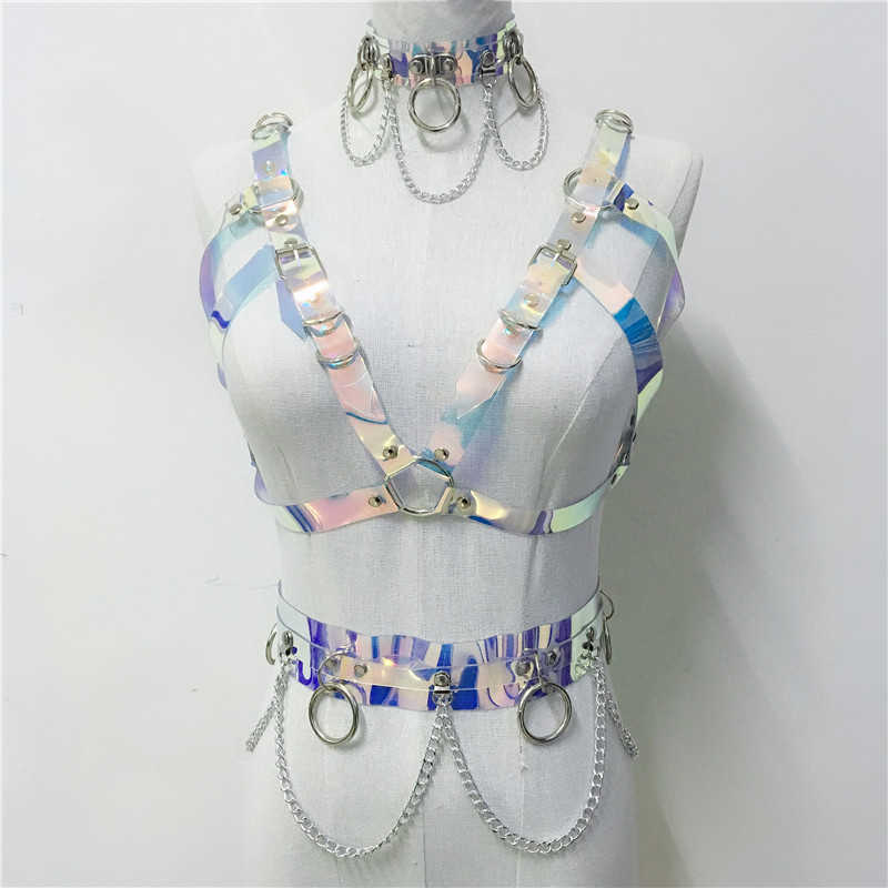 Goth PVC Holographic Belts 3 Piece Set Women Link Chains Laser Choker Sexy Bra Chest Belts O Rings Waist Belt Party Club Outfits P0817, Black
Goth PVC Holographic Belts 3 Piece Set Women Link Chains Laser Choker Sexy Bra Chest Belts O Rings Waist Belt Party Club Outfits P0817, Black
