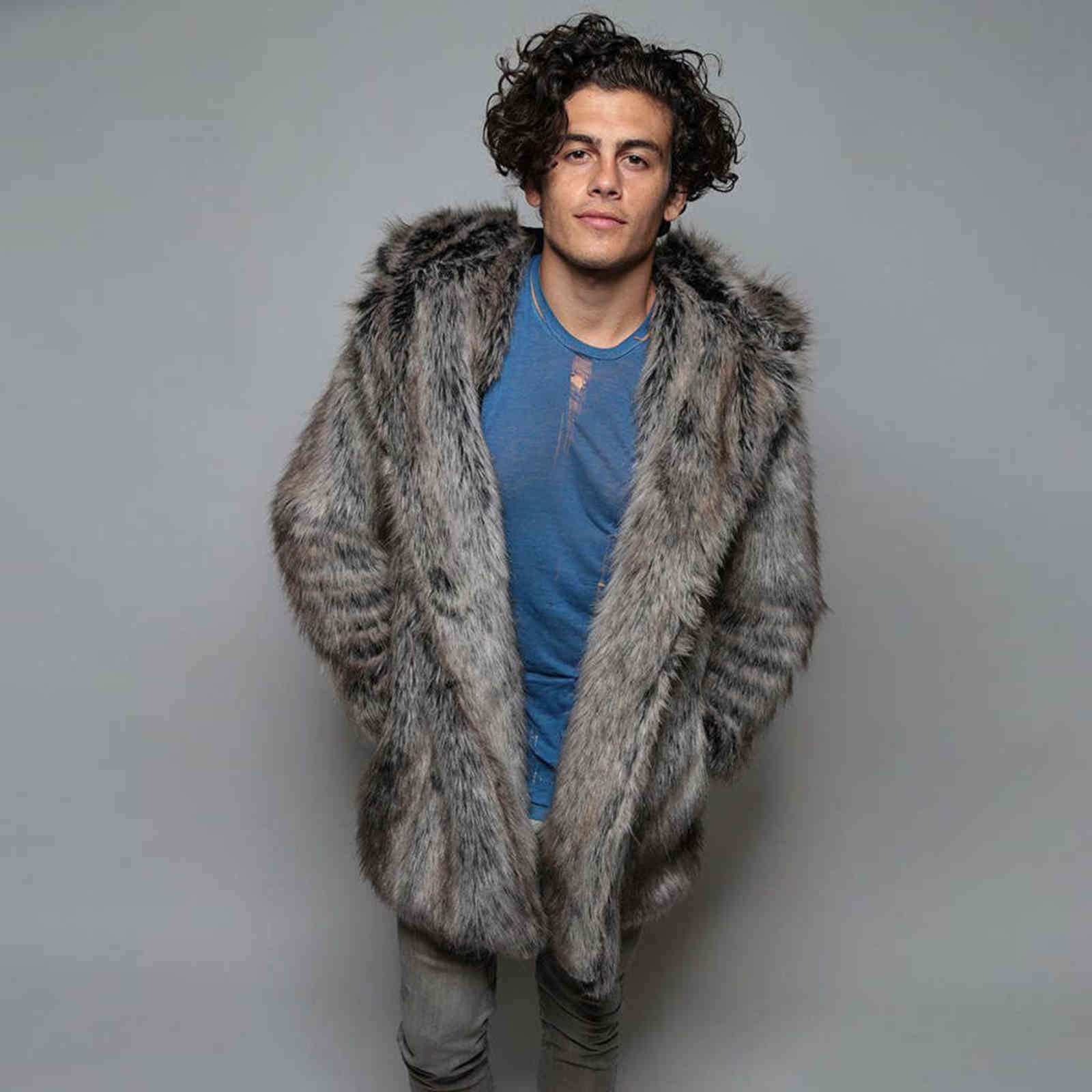 Winter Fashion Mens Clothing Warm Thick Coat Jacket Faux Fur Parka Hooded Jacket Outwear Cardigan Oversized Overcoat #g3 211111