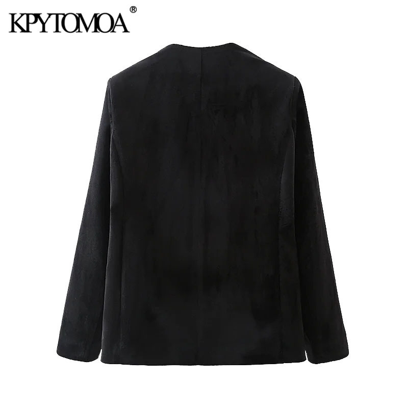 Women Fashion Patchwork Velvet Blazer Coat V Neck Long Sleeve Female Outerwear Chic Veste Femme 210420