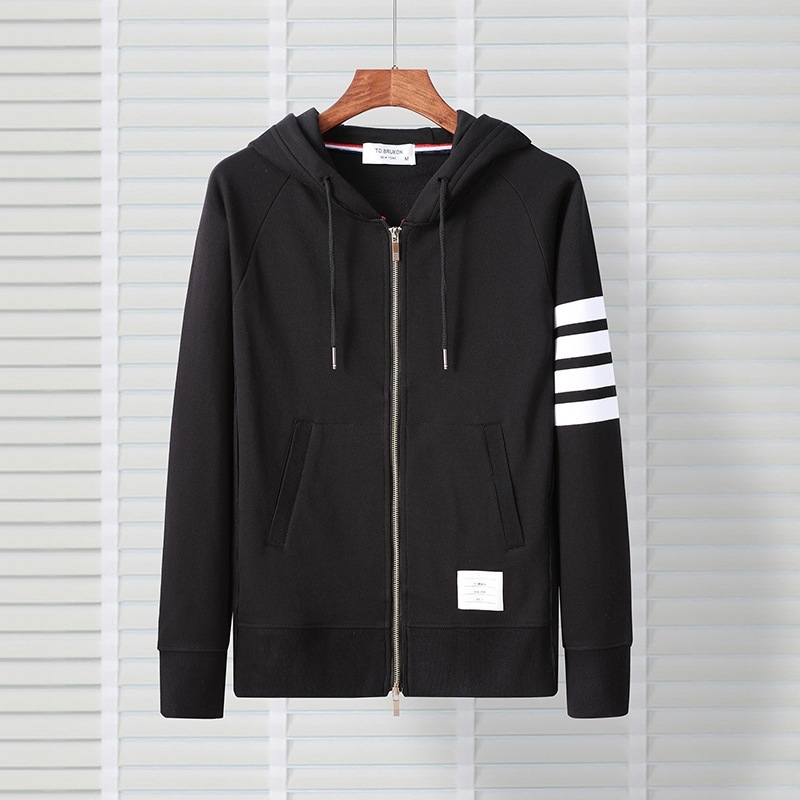 Men's sweater men's cardigan spring and autumn color contrast four bar coat Korean loose hooded casual trend jacket, Black
Men's sweater men's cardigan spring and autumn color contrast four bar coat Korean loose hooded casual trend jacket, Black