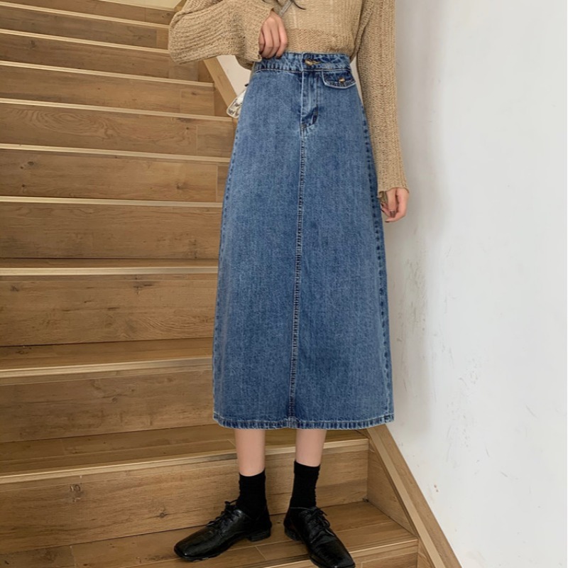 Nomikuma Autumn Women Jeans Skirt New Korean High Waisted Demin Skirts Causal Split A-line Faldas Mujer Moda 6C494 210427