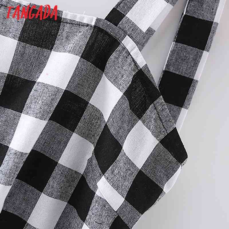 Summer Women Plaid Print Long Bow Sleeveless Ladies Dress Vestidos 2M130 210416