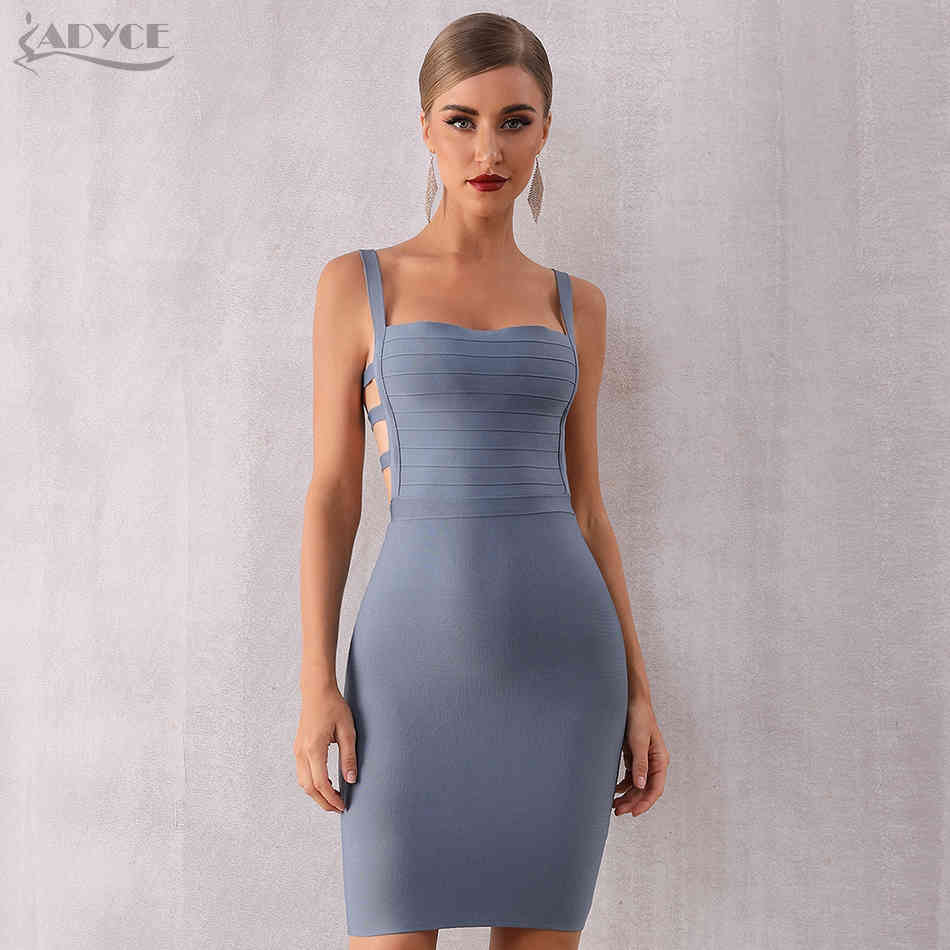 Summer Bodycon Bandage Dress Women Sexy Backless Spaghetti Strap Hollow Out Club Mini Celebrity Party 210423