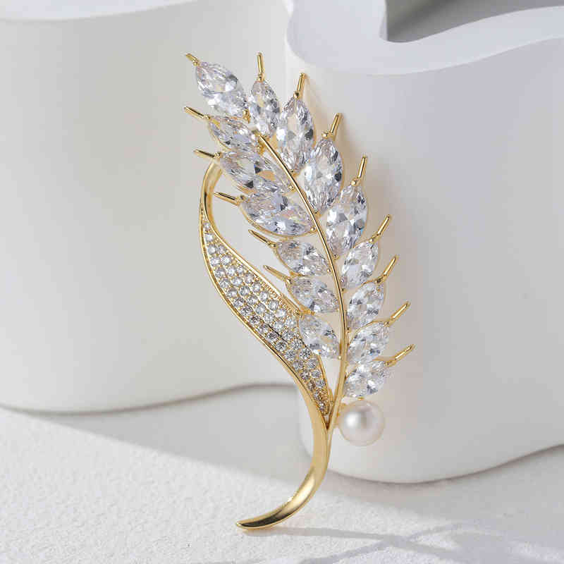 2021 Micro Inlaid Zircon Rice Spike Brooch Clothing Accessories Freshwater Pearl Copper Plated