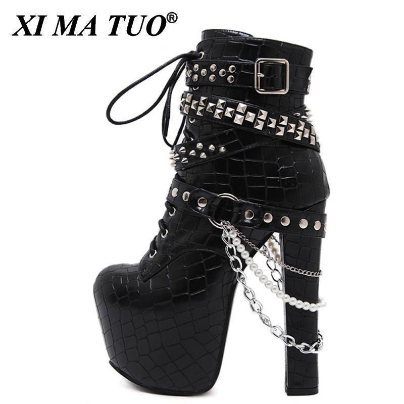Boots Zip Metal Chains Rivet Motorcycle Women Shoes Super High Heels Platform Ankle Punk Rock Gothic Biker, Black
Boots Zip Metal Chains Rivet Motorcycle Women Shoes Super High Heels Platform Ankle Punk Rock Gothic Biker, Black