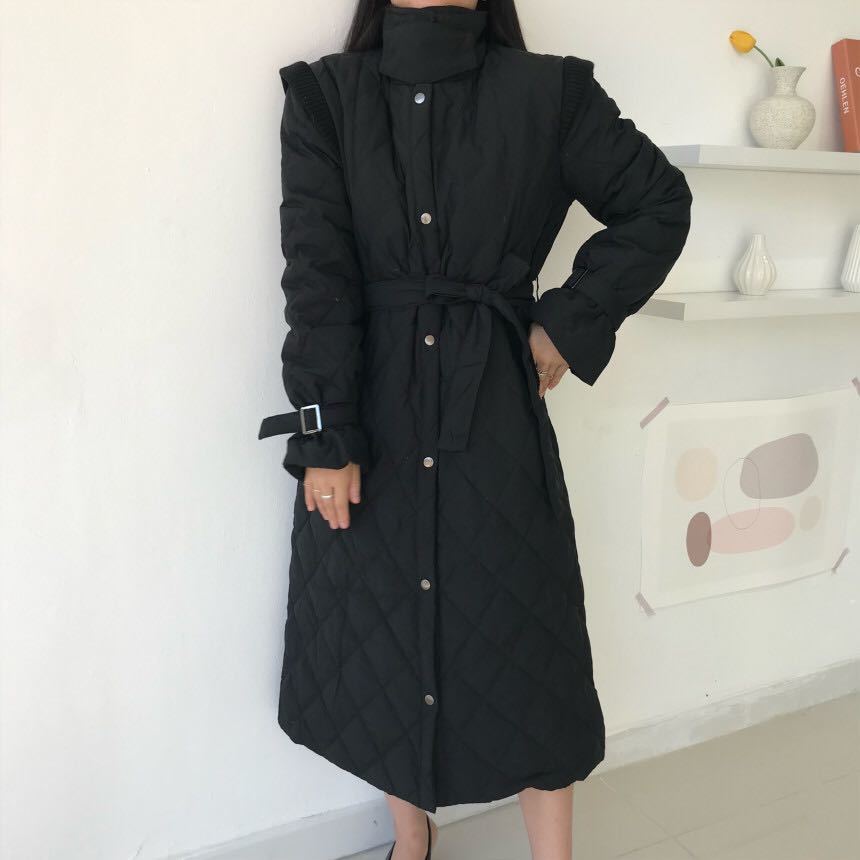 OL Autumn Winter Coat Women Parkas Vintage Work Wear Outwear Elegant Warm Lace-up Loose Female Long Overcoat 210421