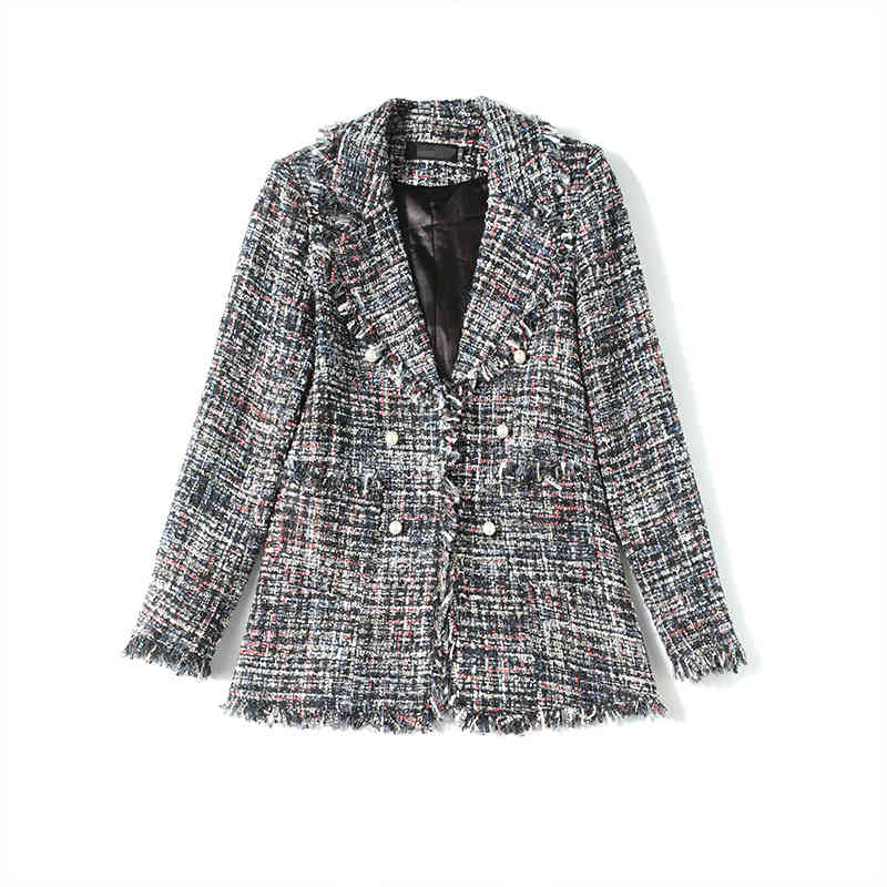 jackets Tweed Tops Fashion Slim Turn Down Collar Long Sleeve Medium-length Coat Women's clothes flower 882J 210420