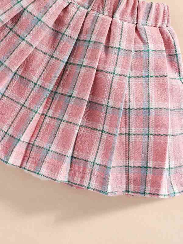 Baby Butterfly Patched Tee & Plaid Pleated Skirt SHE