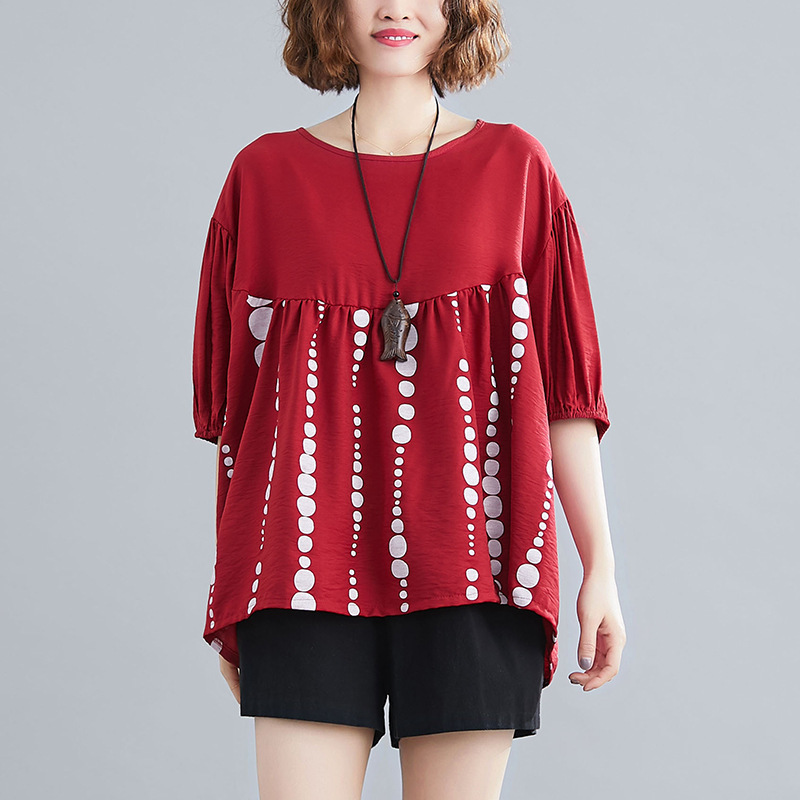 Johnature Women High Waist T-Shirts 4 Color Summer Clothing O-Neck Short Sleeve Polka Dot Patchwork Casual T-Shirts 210521, Red
Johnature Women High Waist T-Shirts 4 Color Summer Clothing O-Neck Short Sleeve Polka Dot Patchwork Casual T-Shirts 210521, Red
