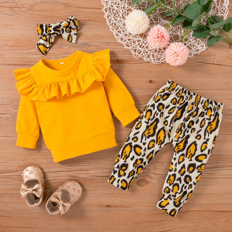 Clothing Sets 3pcs Fashion Baby Girls Solid Ruffle Pullover +Leopard Pants +Headbands Children's Suit Girl Clothes 3 6 12 18M, White
Clothing Sets 3pcs Fashion Baby Girls Solid Ruffle Pullover +Leopard Pants +Headbands Children's Suit Girl Clothes 3 6 12 18M, White