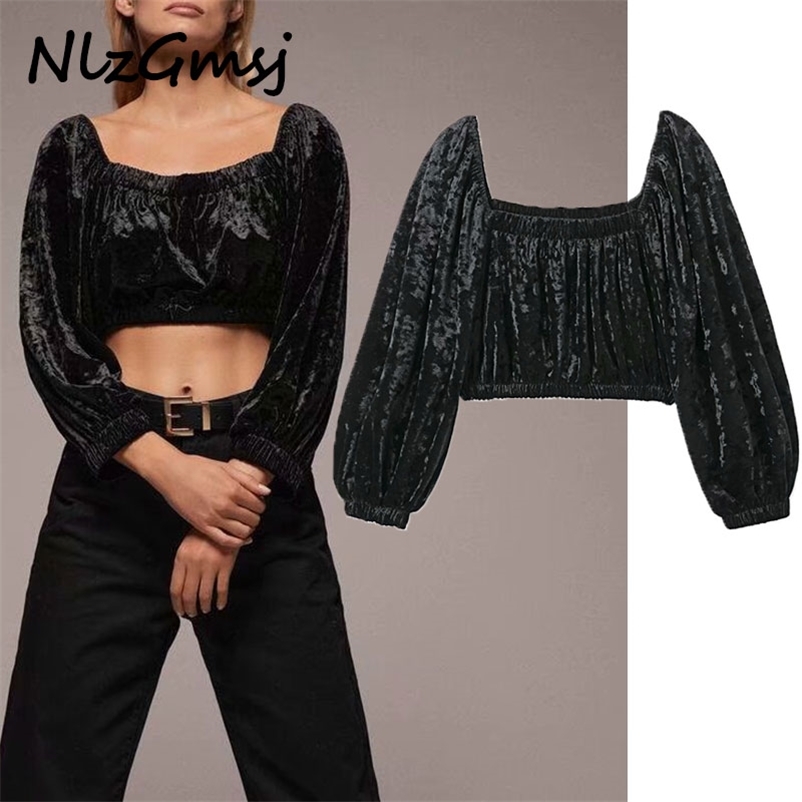 Blouse Women Black Velvet Cropped Long Sleeve Vintage Top Woman Fashion Elastic Short Shirt 210628, As picture
Blouse Women Black Velvet Cropped Long Sleeve Vintage Top Woman Fashion Elastic Short Shirt 210628, As picture