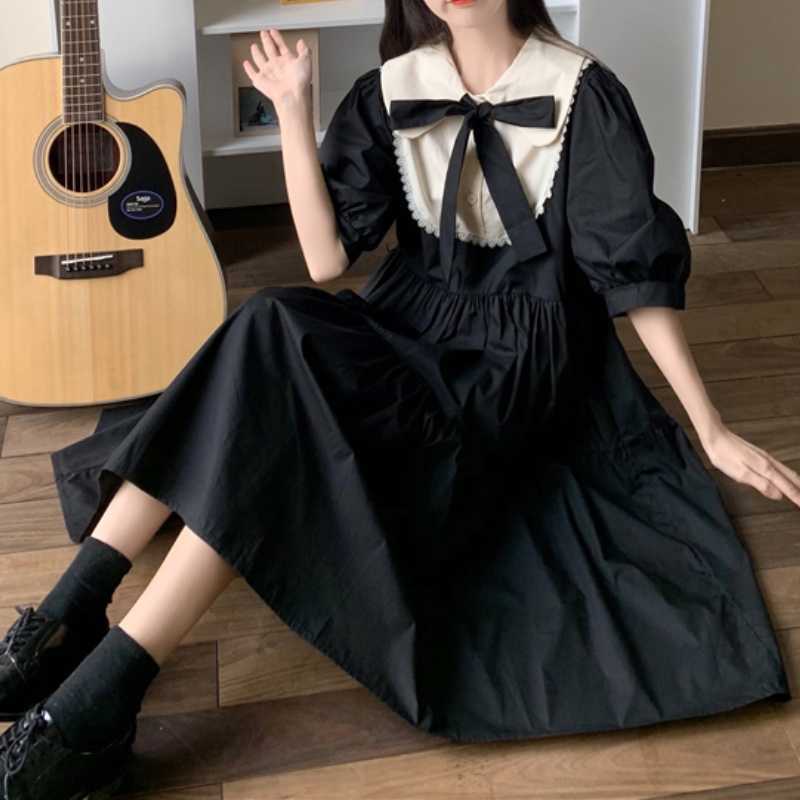 Vintage Dres Sweet Lace Peter Pan Collar French Elegant Long Sleeve Lace-Up Fairy Korean Summer Chic 210604, Black dress
Vintage Dres Sweet Lace Peter Pan Collar French Elegant Long Sleeve Lace-Up Fairy Korean Summer Chic 210604, Black dress