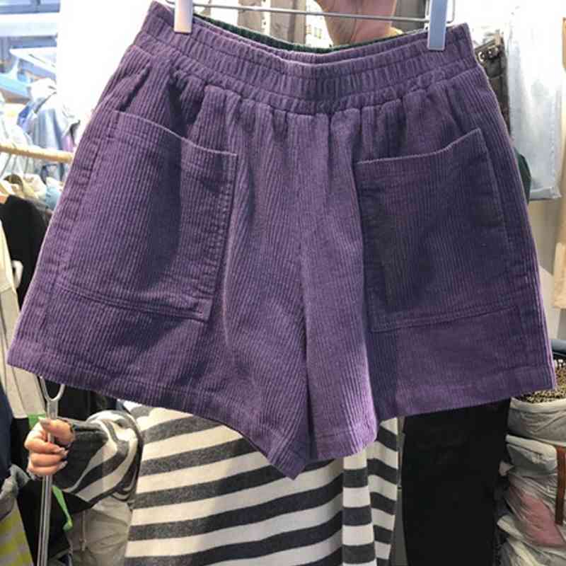 Nomikuma Korean Corduroy Wide Leg Shorts Causal Stretch High Waist Bottoms Spring New Double Pockets Women Short 6E085 210427