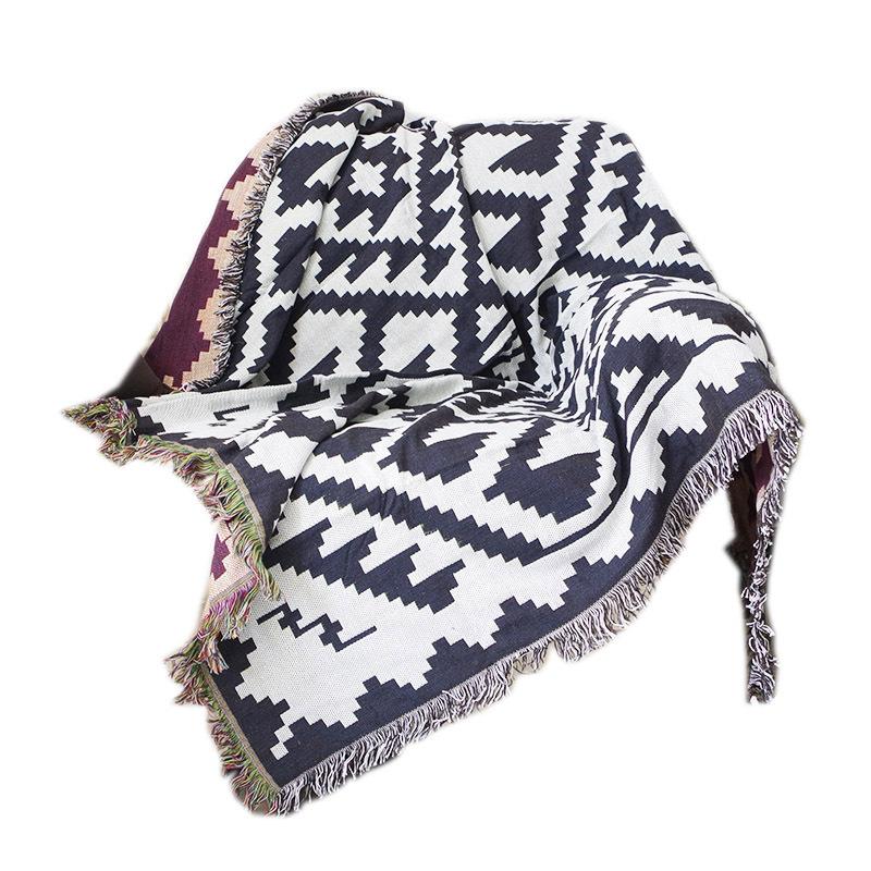 Dark Brown Geometric Throw Blanket Double Sided Sofa Towel Full Cover Decorative Casual Bed Spread Boho Rug Cushion Blankets